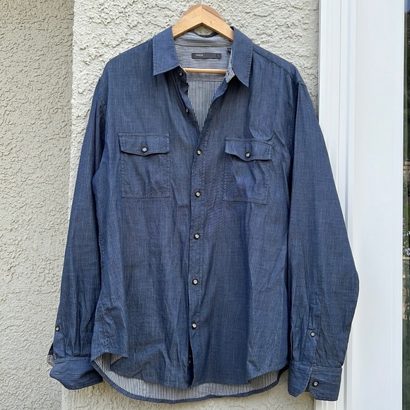 Vince Men's Chambray Stripe Button up Casual Shirt Size L - Picture 1 of 9